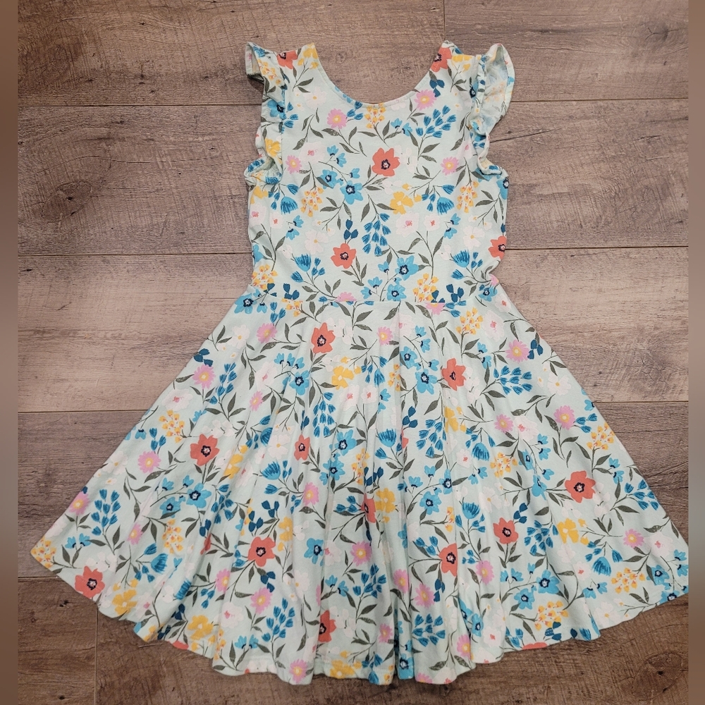 Floral Girls Dress with Ruffle Sleeves